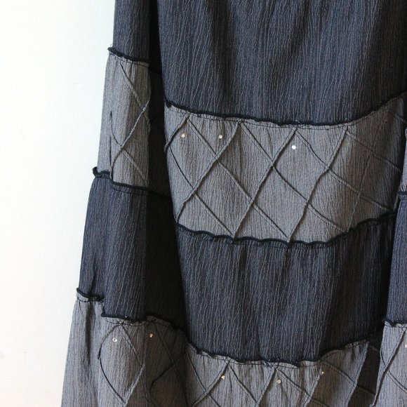 Y2K Vintage Denim Patchwork + Rhinestone Maxi Skirt 32"W - Picture 2 of 4